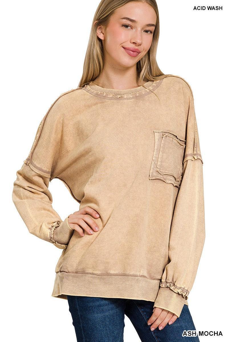 Elara™ | Cozy French Terry Acid Wash Pullover