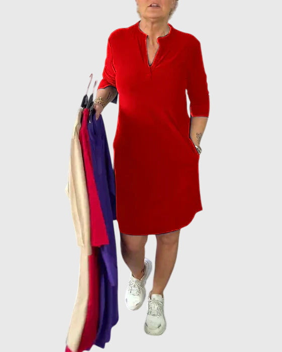 Katherine™ | Robe unie à col en V