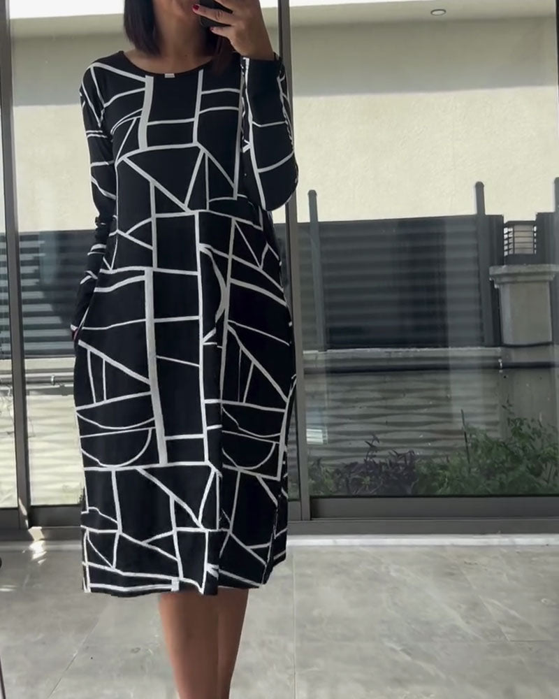Danica | Casual Printed Long Sleeve Midi Dress
