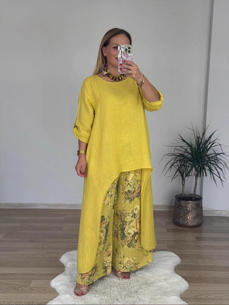 Chara™ | Long-Sleeved Top and Printed Pants Set