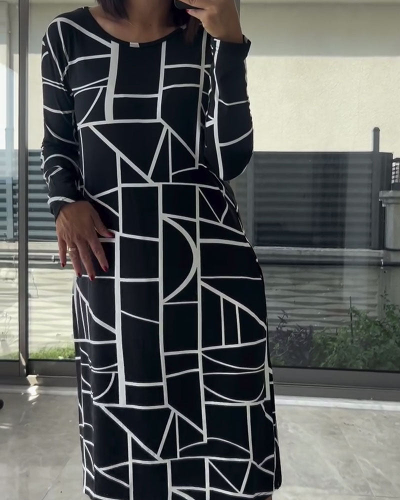 Danica | Casual Printed Long Sleeve Midi Dress