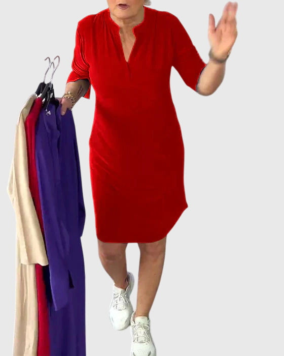 Katherine™ | Robe unie à col en V