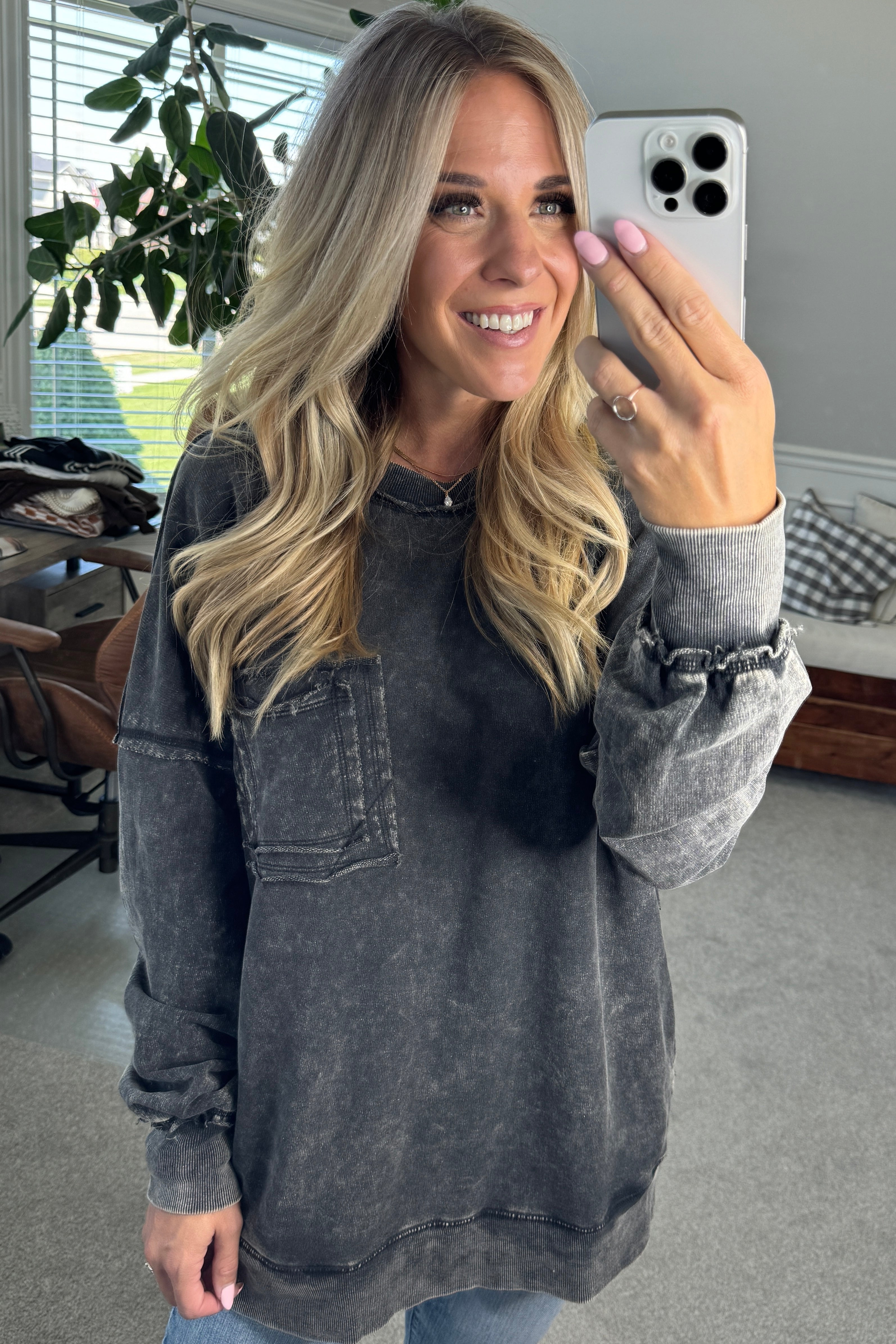 Elara™ | Cozy French Terry Acid Wash Pullover