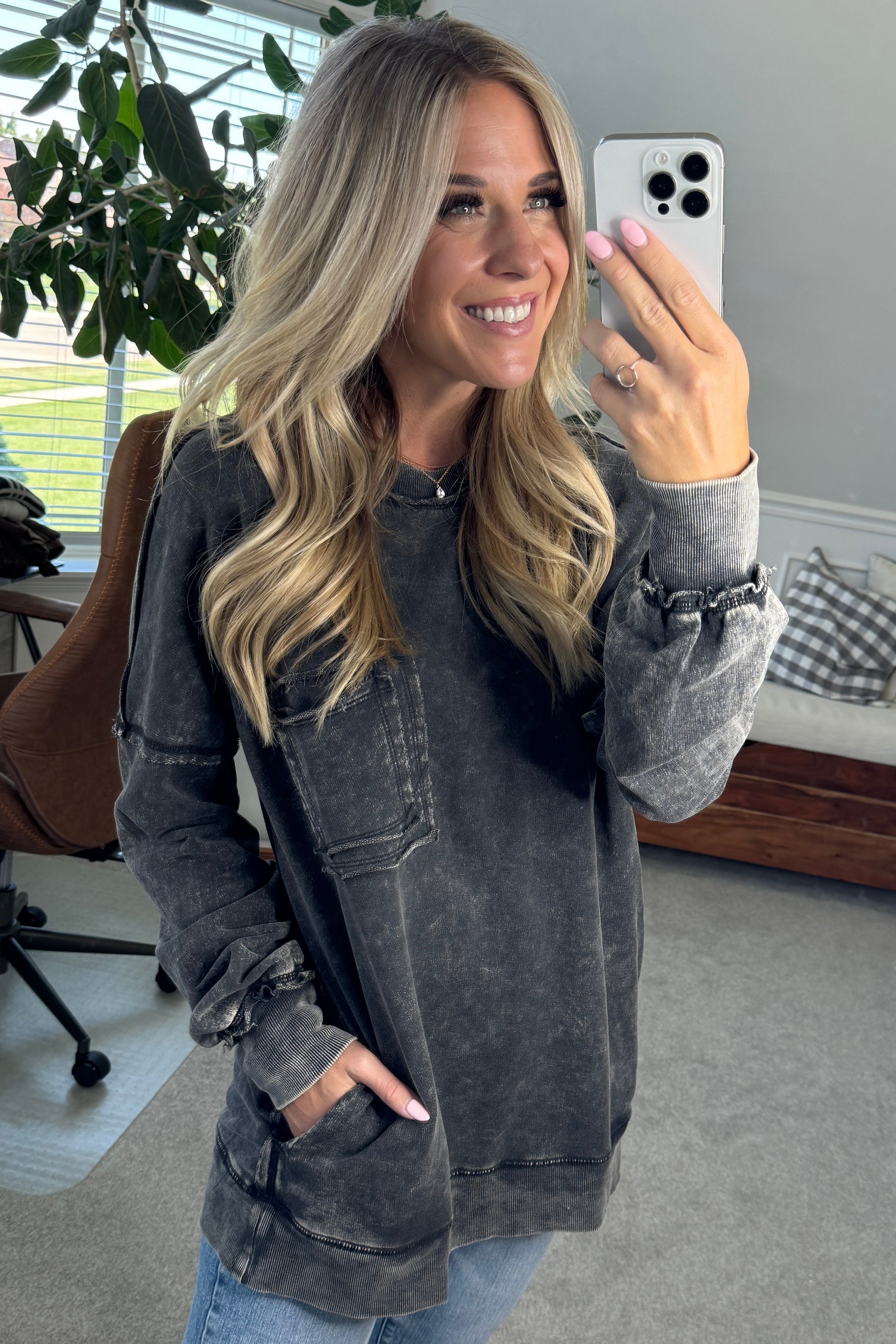 Elara™ | Cozy French Terry Acid Wash Pullover