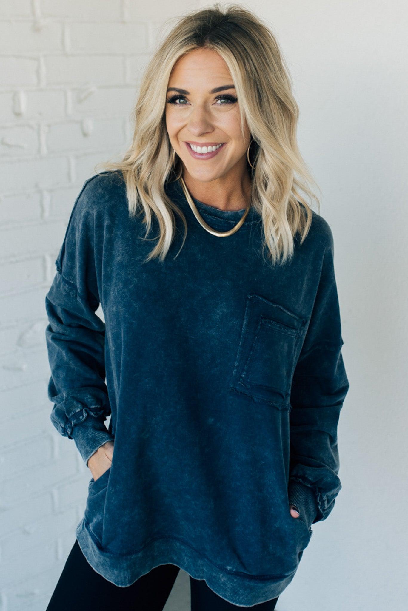 Elara™ | Cozy French Terry Acid Wash Pullover
