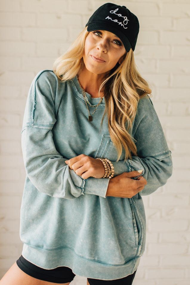 Elara™ | Cozy French Terry Acid Wash Pullover