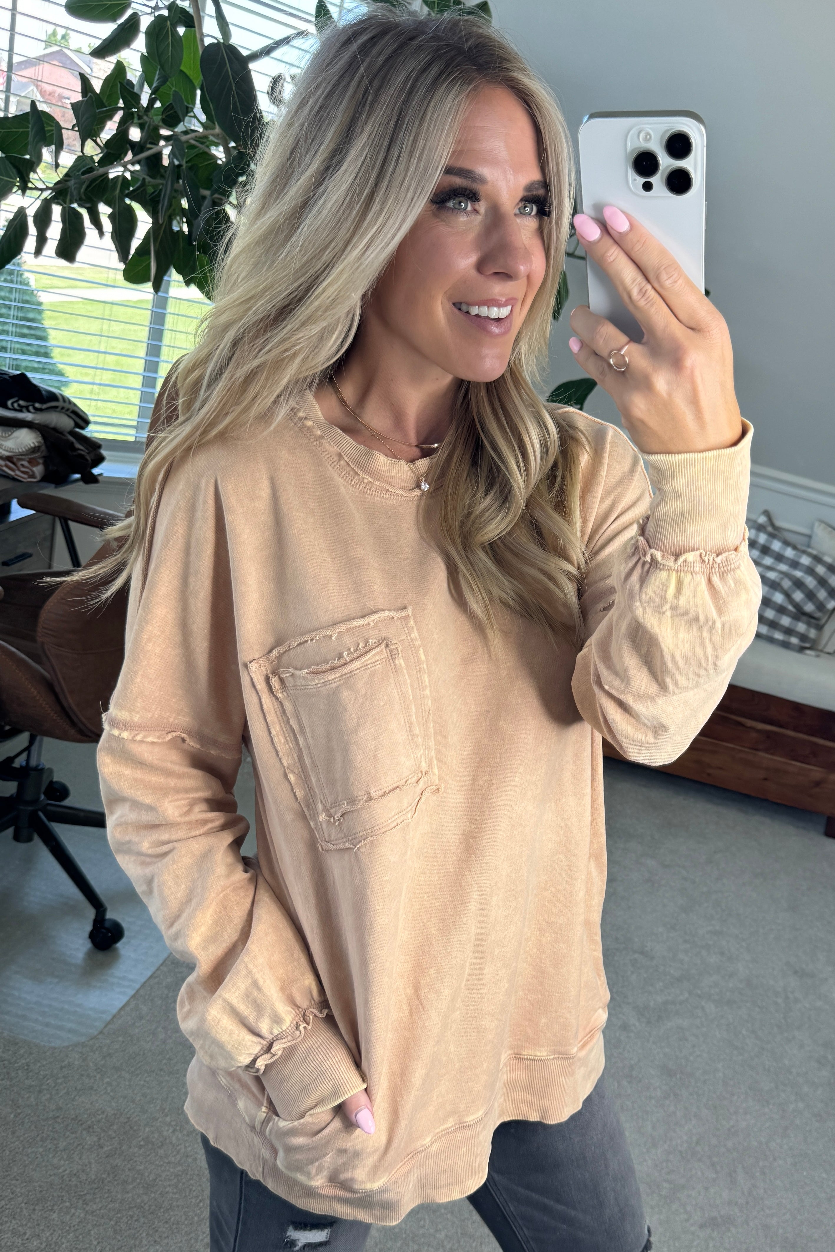 Elara™ | Cozy French Terry Acid Wash Pullover