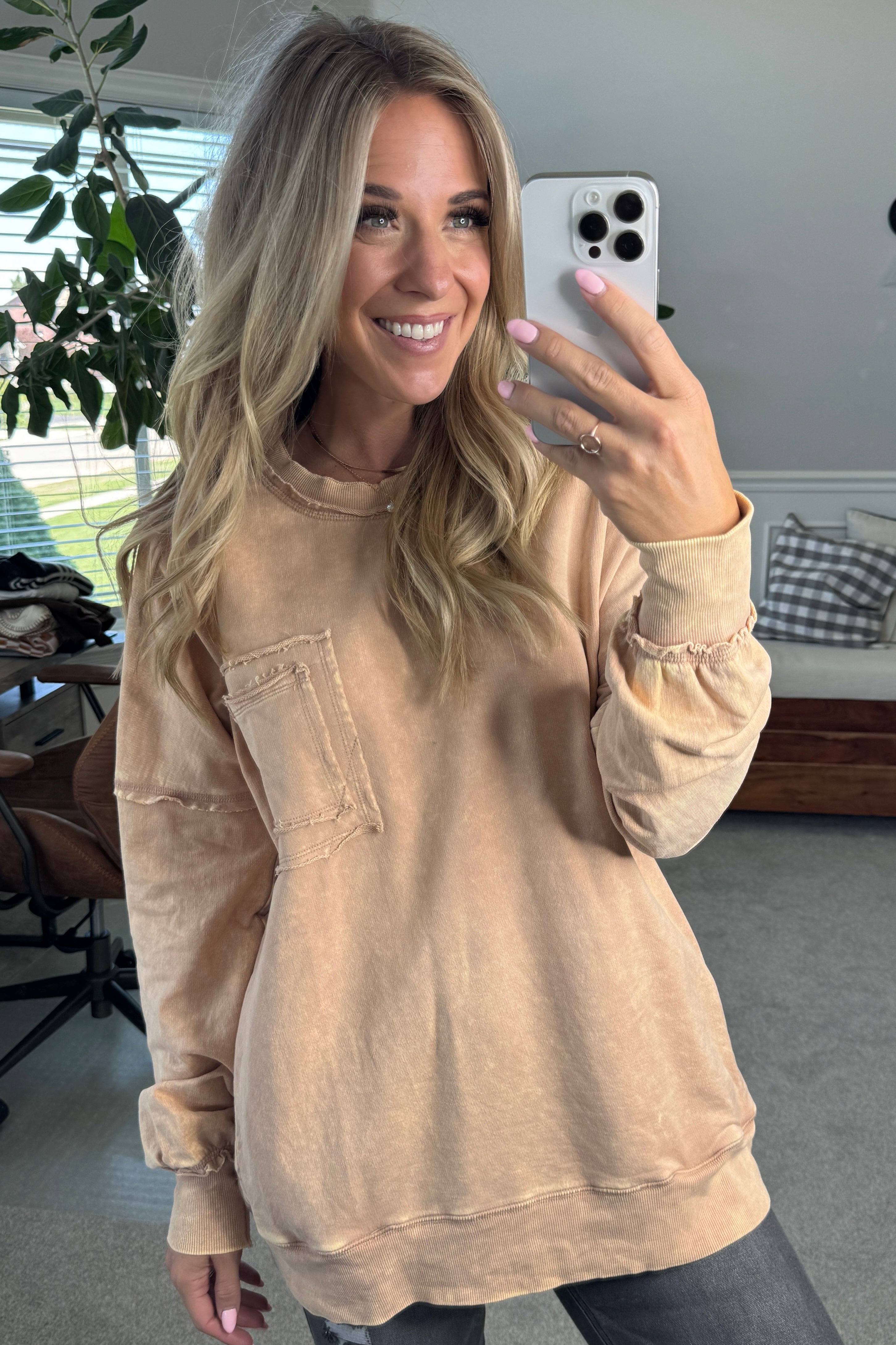 Elara™ | Cozy French Terry Acid Wash Pullover