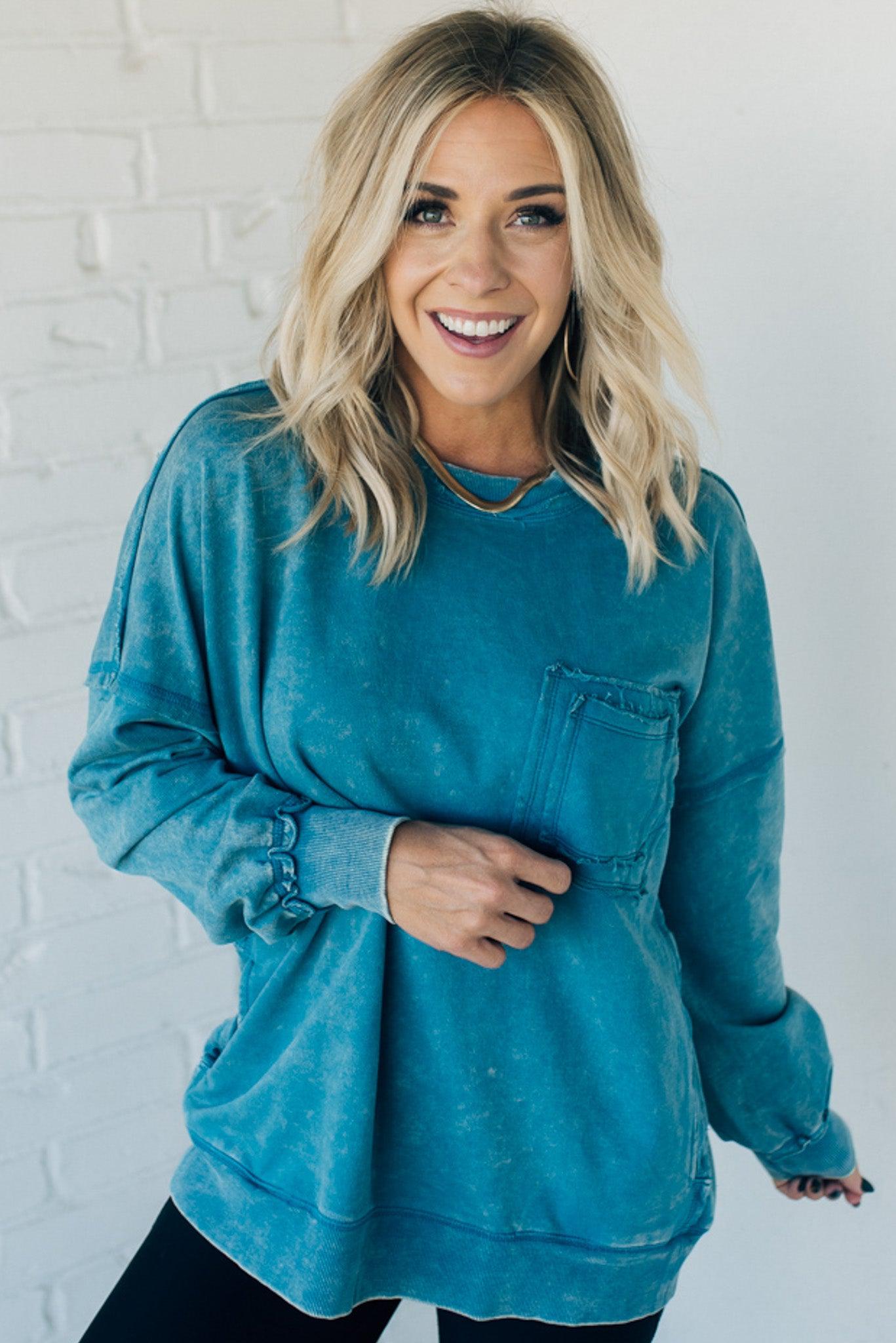 Elara™ | Cozy French Terry Acid Wash Pullover