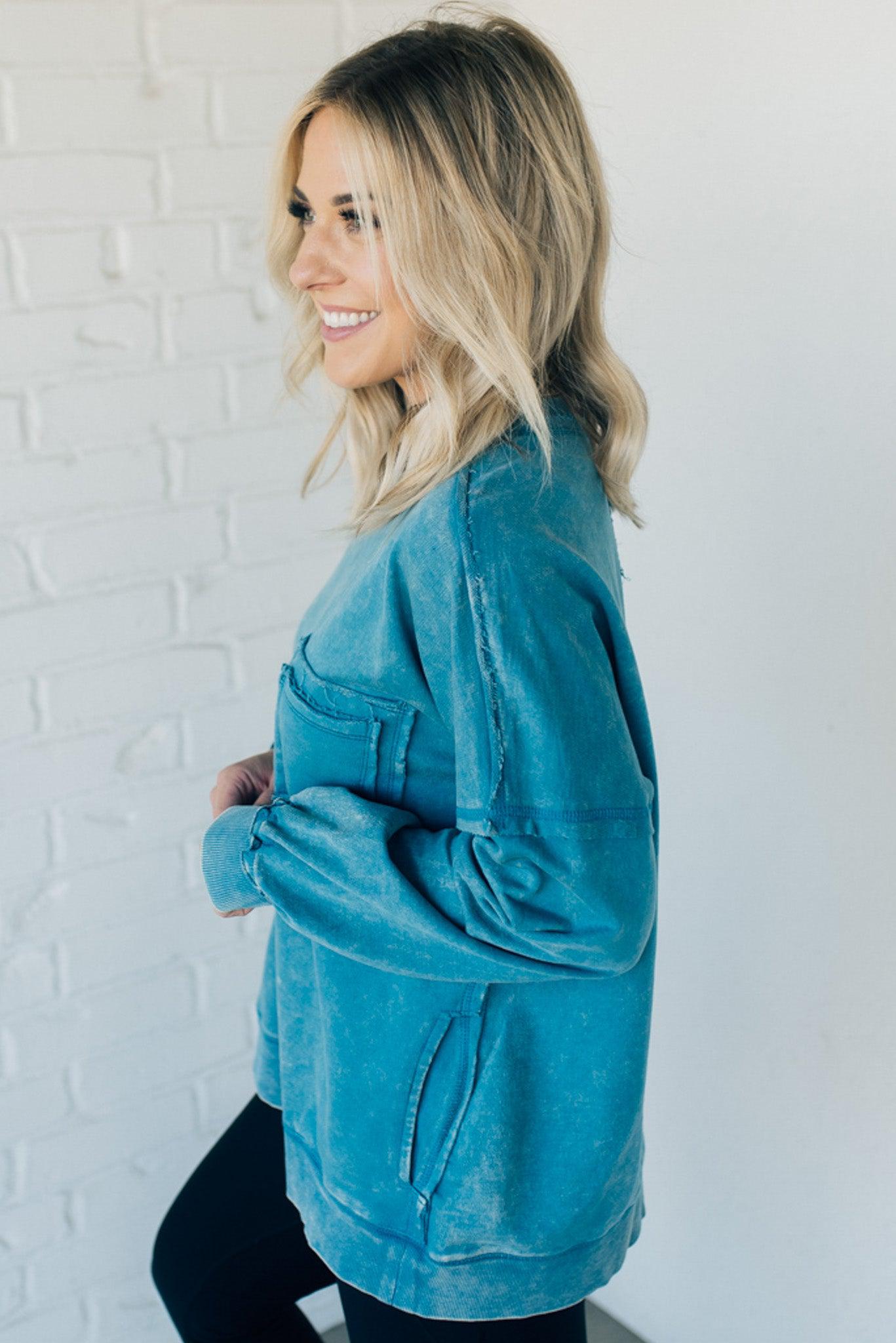 Elara™ | Cozy French Terry Acid Wash Pullover