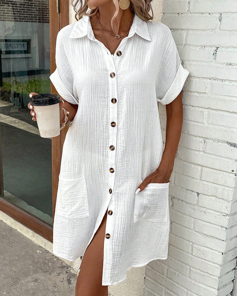 Elayne™ | Linen Shirt Dress With Pockets