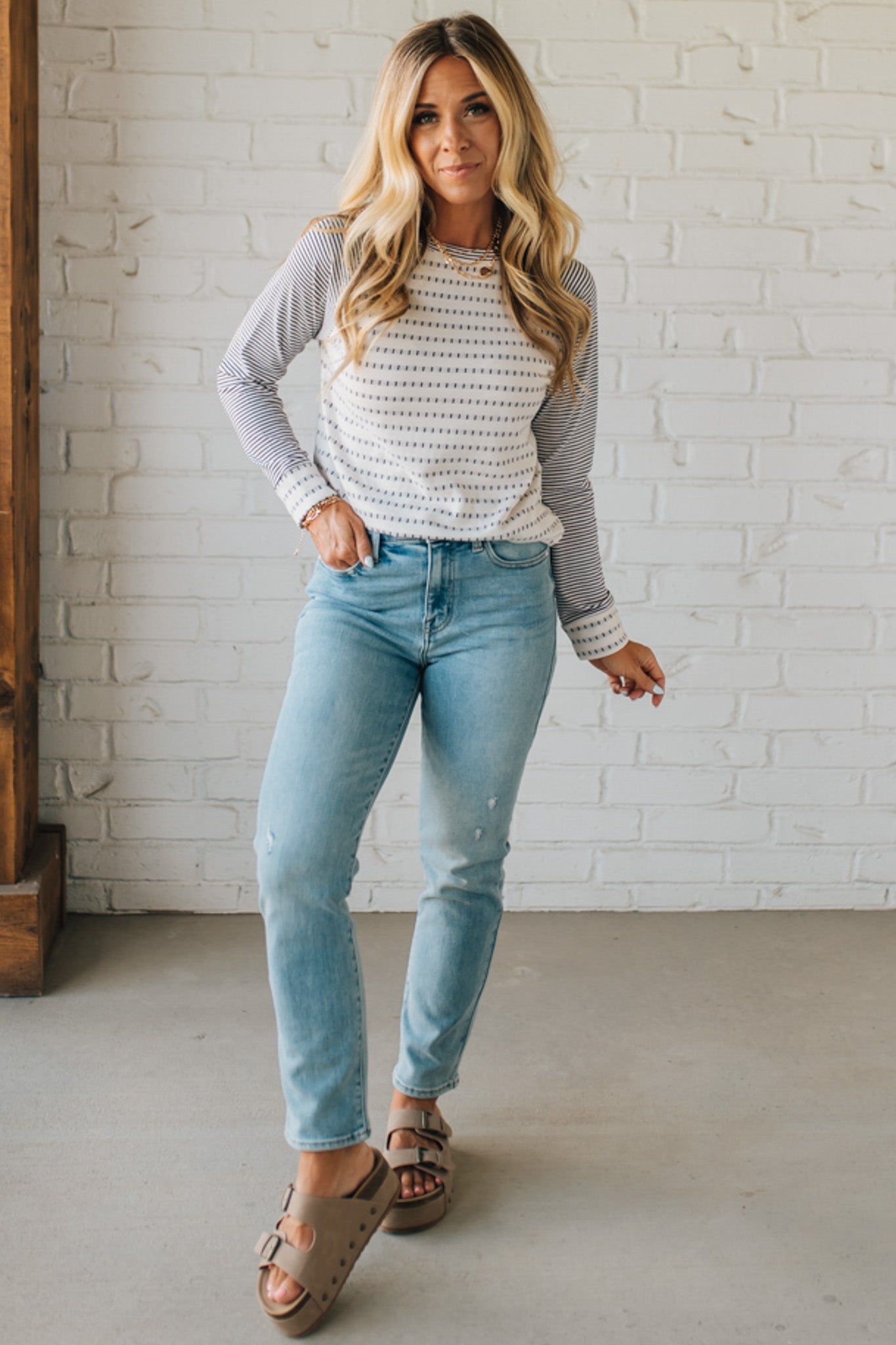Elara™ | Long Sleeve Mini-Stripe Sweater Top