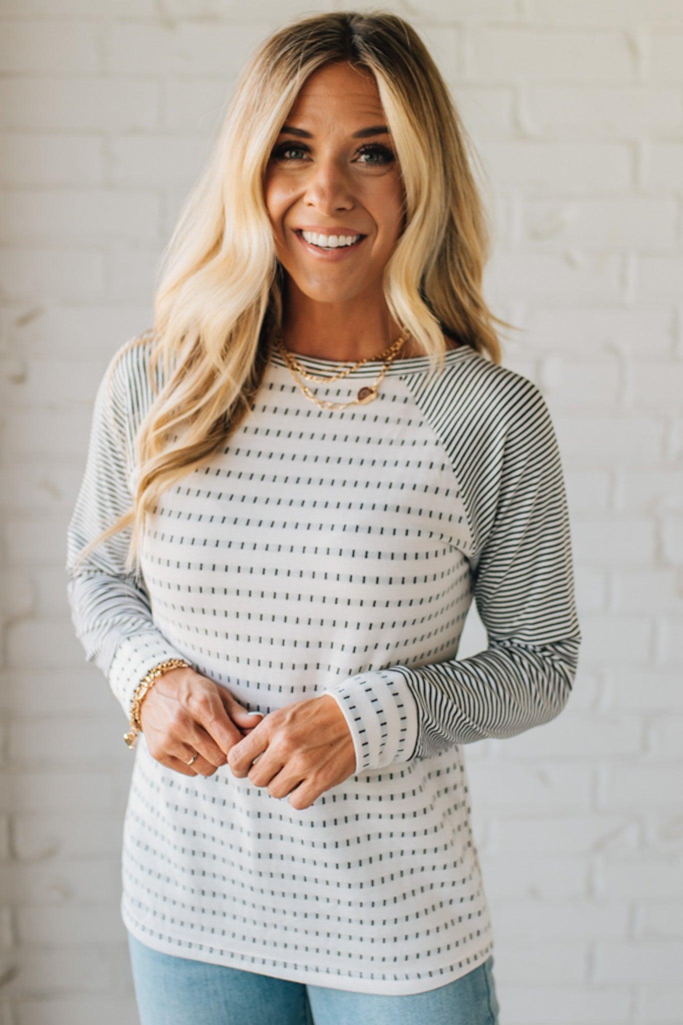 Elara™ | Long Sleeve Mini-Stripe Sweater Top