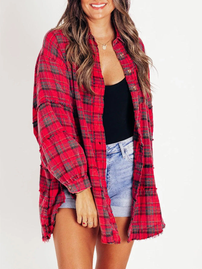 Maribel™ | Oversized Mineral Washed Flannel Shirt