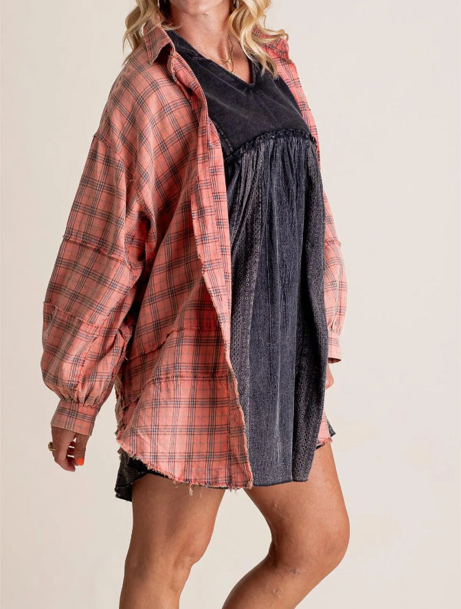 Maribel™ | Oversized Mineral Washed Flannel Shirt