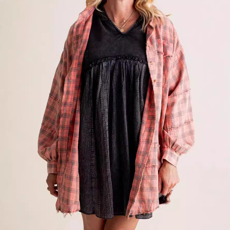 Maribel™ | Oversized Mineral Washed Flannel Shirt