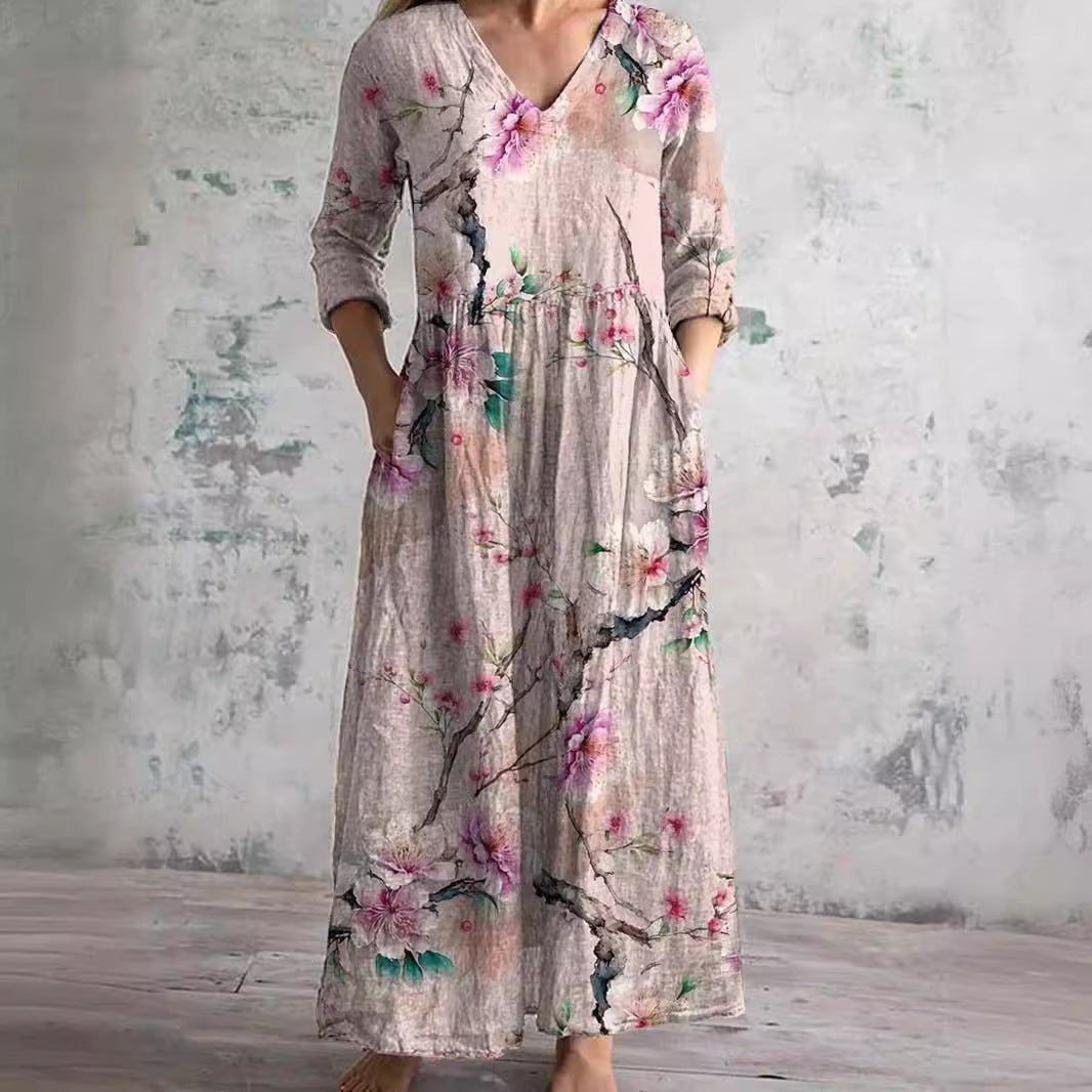 Florienne™ | Floral Linen-Cotton Dress