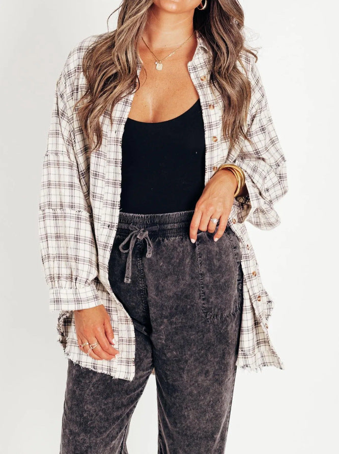 Maribel™ | Oversized Mineral Washed Flannel Shirt