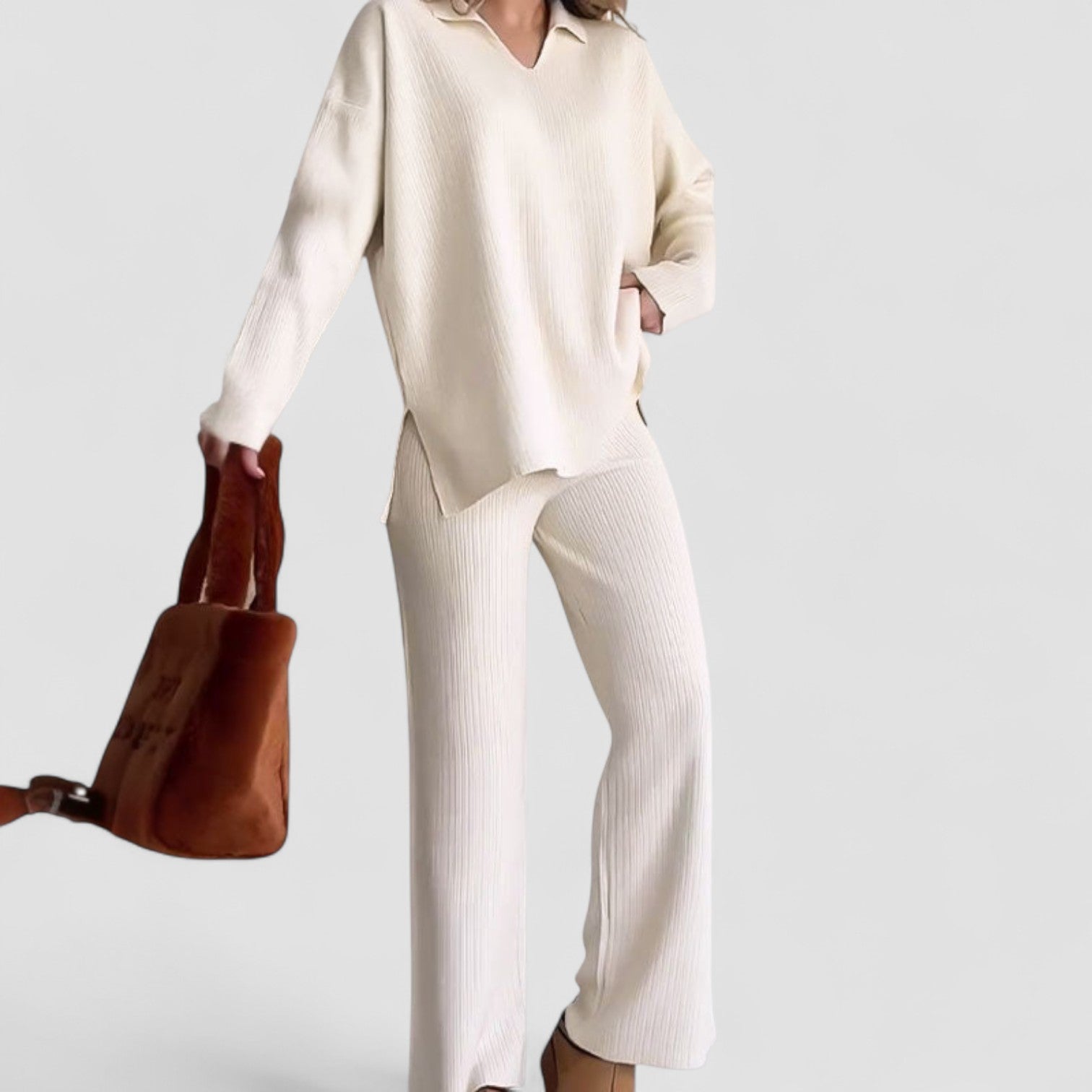 Elodie™ | V-Neck Casual Slit Knitted Two-Piece Set
