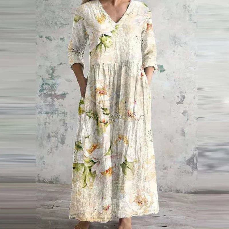 Florienne™ | Floral Linen-Cotton Dress