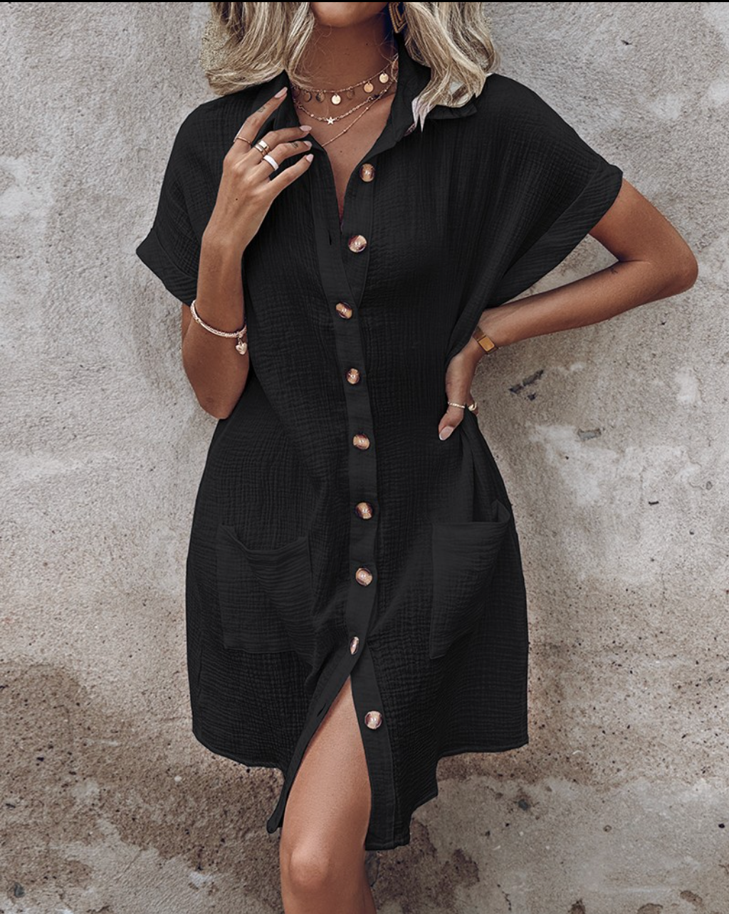 Elayne™ | Linen Shirt Dress With Pockets