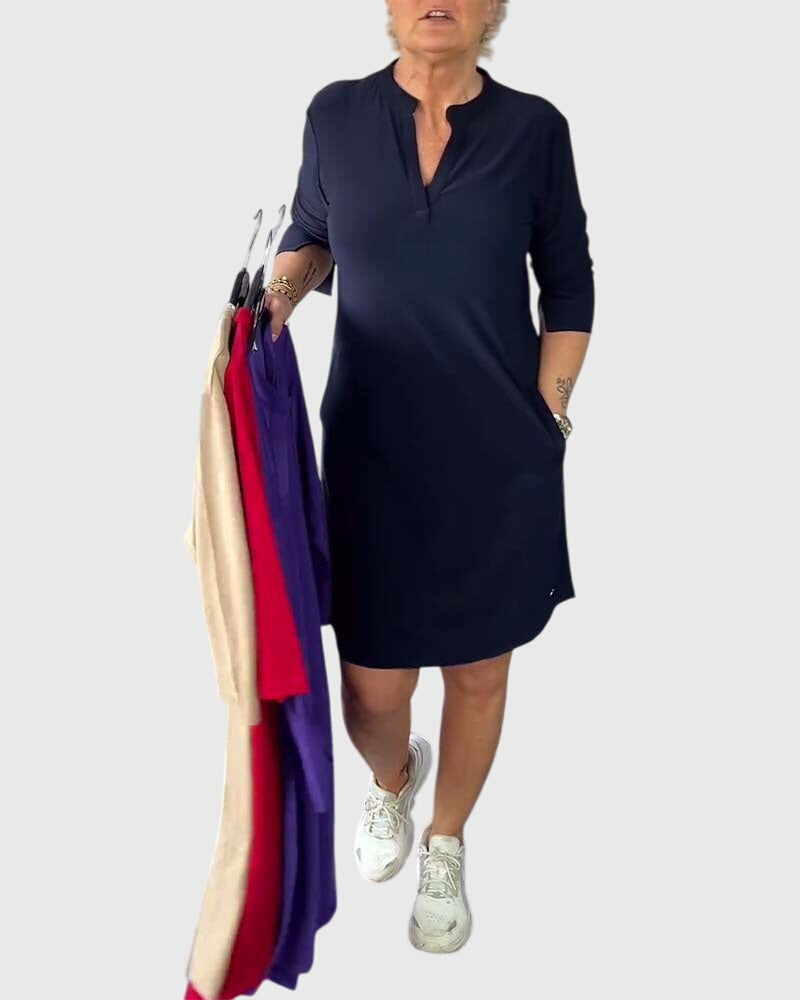 Katherine™ | Robe unie à col en V