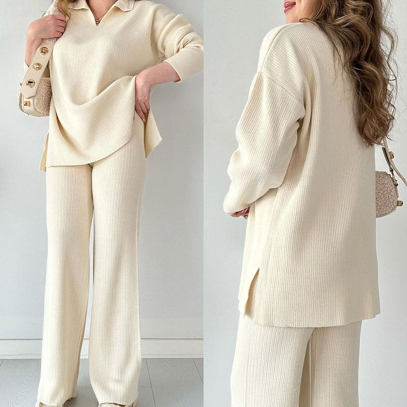 Elodie™ | V-Neck Casual Slit Knitted Two-Piece Set