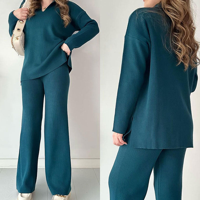 Elodie™ | V-Neck Casual Slit Knitted Two-Piece Set
