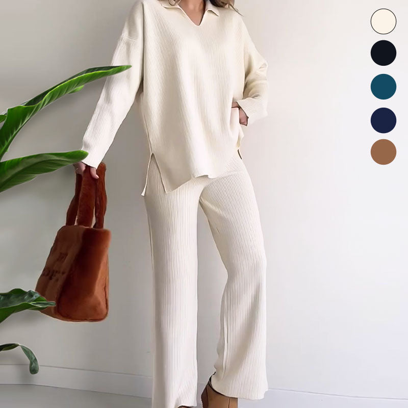 Elodie™ | V-Neck Casual Slit Knitted Two-Piece Set