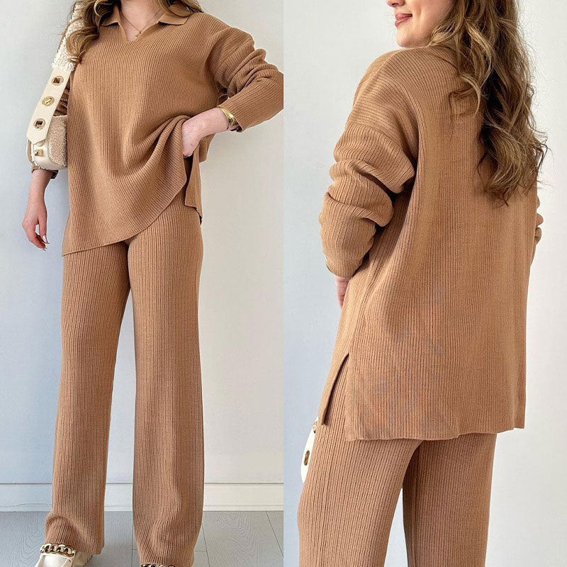 Elodie™ | V-Neck Casual Slit Knitted Two-Piece Set