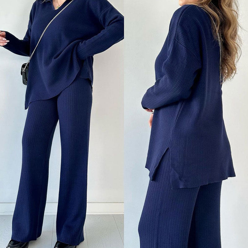 Elodie™ | V-Neck Casual Slit Knitted Two-Piece Set