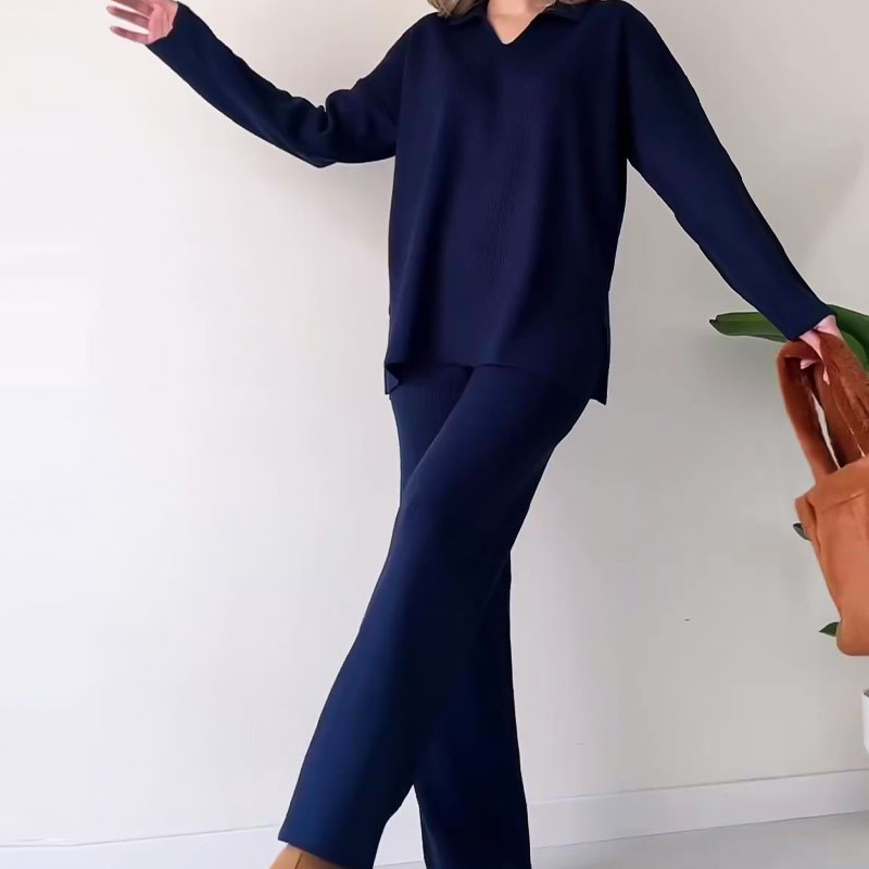 Elodie™ | V-Neck Casual Slit Knitted Two-Piece Set