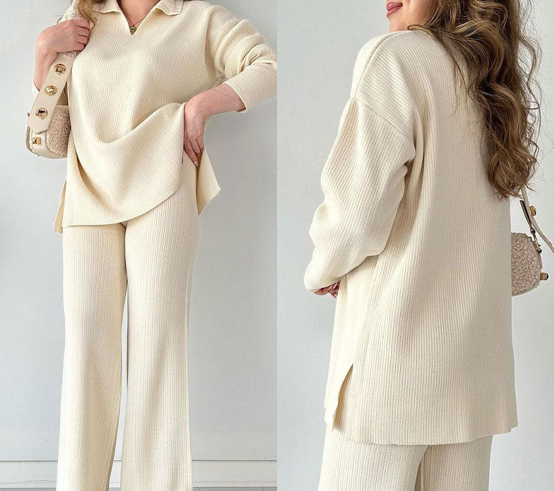 Elodie™ | V-Neck Casual Slit Knitted Two-Piece Set