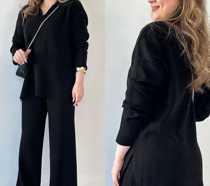 Elodie™ | V-Neck Casual Slit Knitted Two-Piece Set