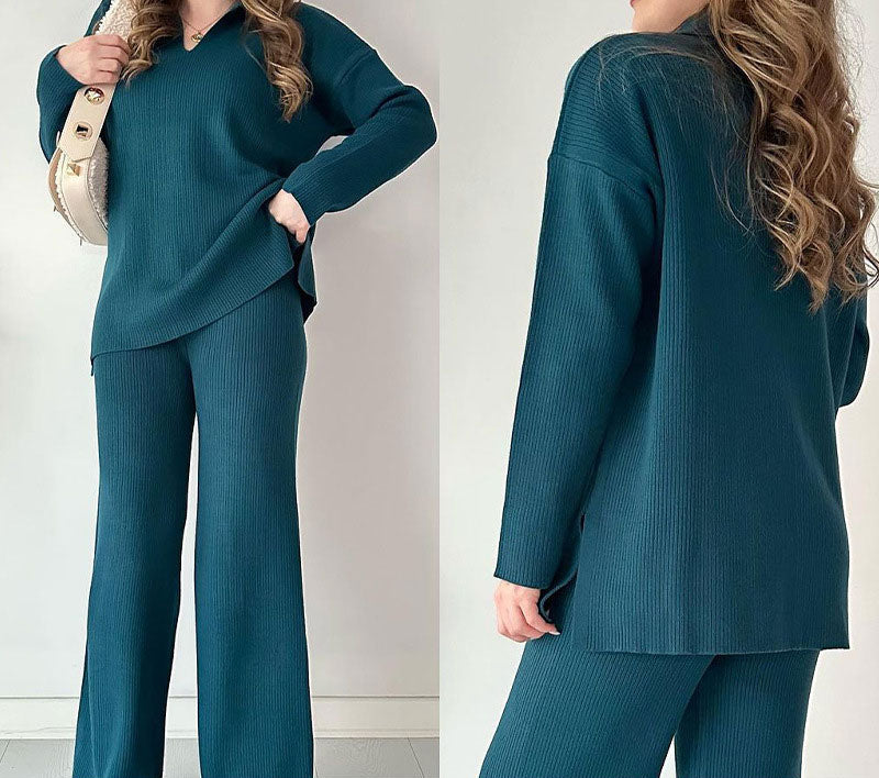 Elodie™ | V-Neck Casual Slit Knitted Two-Piece Set