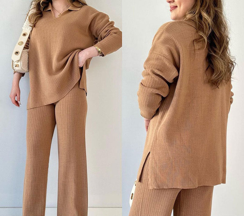 Elodie™ | V-Neck Casual Slit Knitted Two-Piece Set