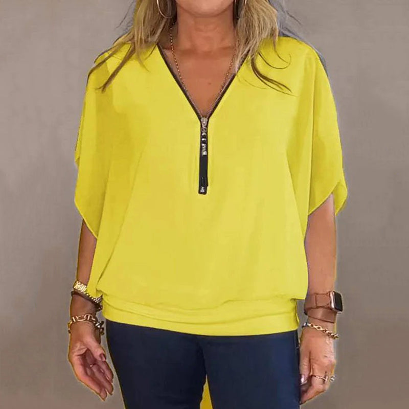 Elisa™ | Chiffon Zip-Up Neck Casual Top