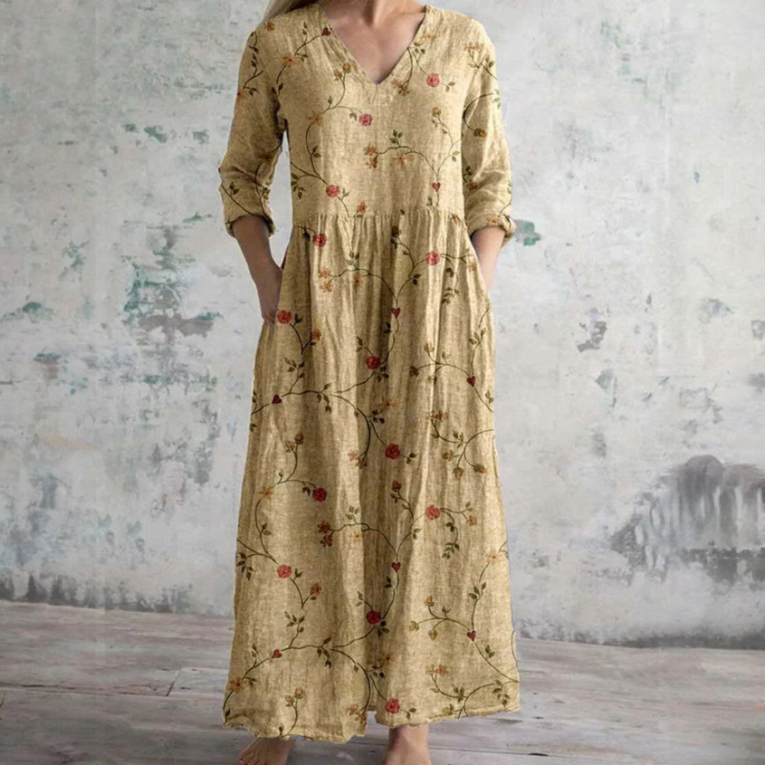 Florienne™ | Floral Linen-Cotton Dress