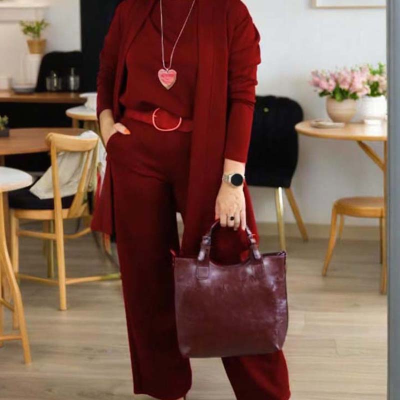 Maris | Elegant 3-Piece Set – Long Cardigan, Top & Pants
