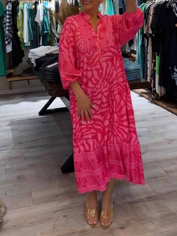 Ilona™ | Elegant V-Neck Printed Dress