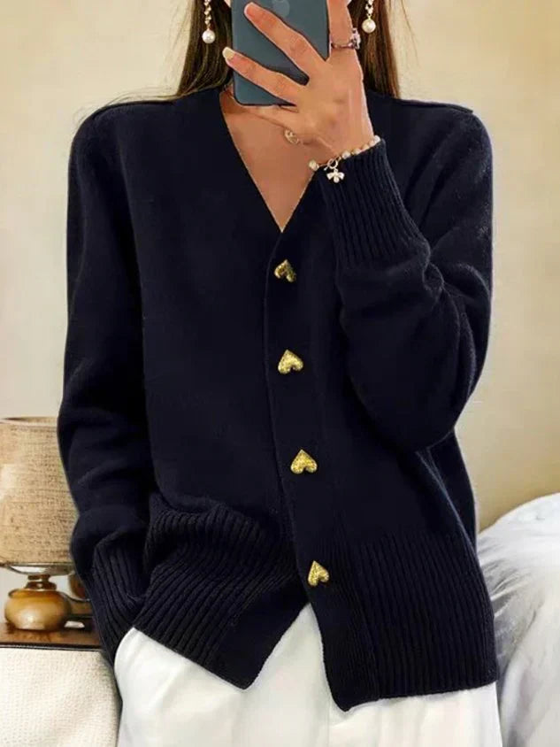 Aurelia™ | Heart-Button V-Neck Cardigan
