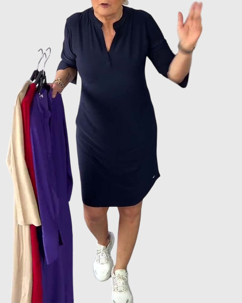Katherine™ | Robe unie à col en V