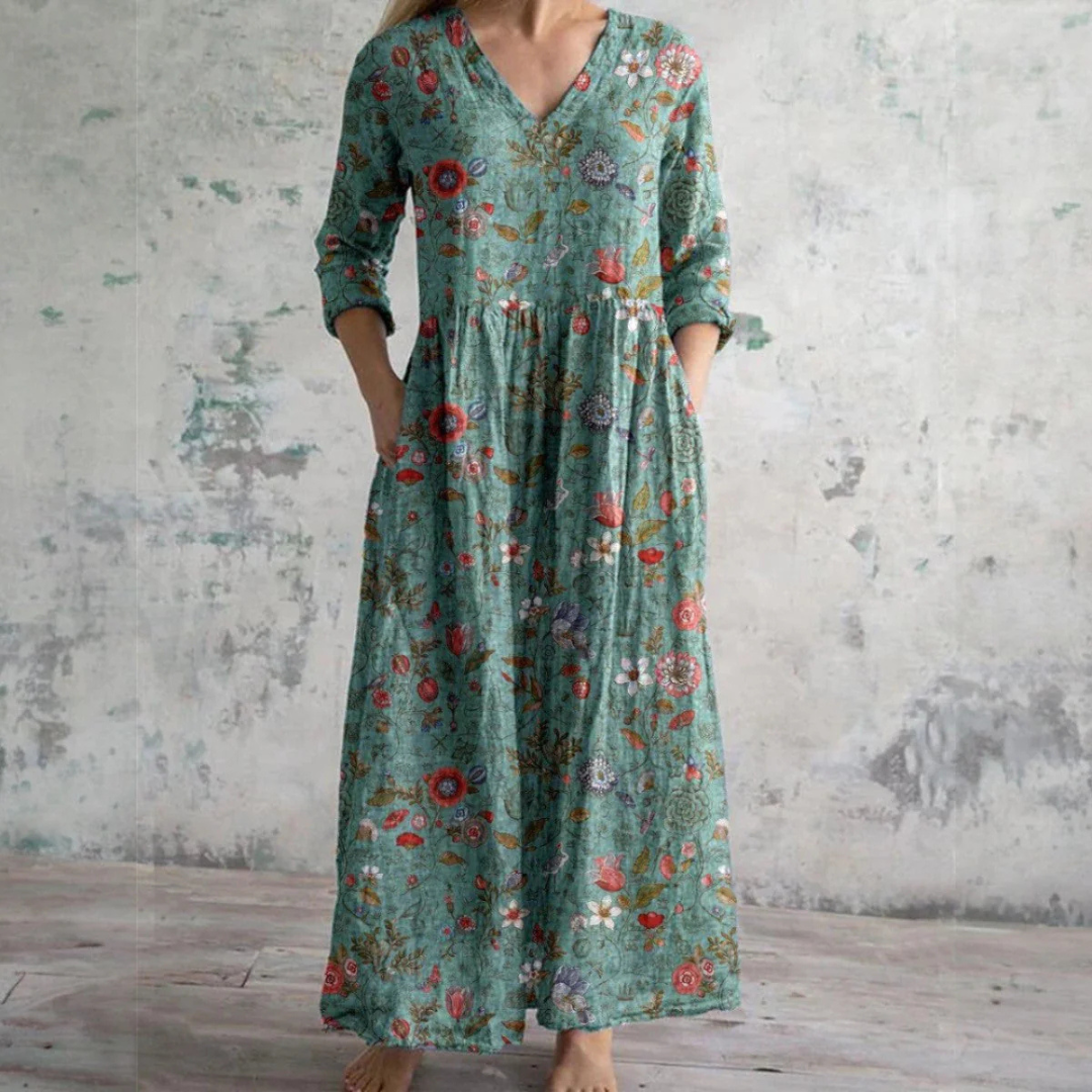 Florienne™ | Floral Linen-Cotton Dress