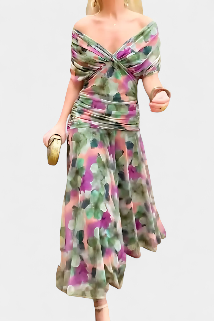 Elodie | Long Floral Dress with V-Neck