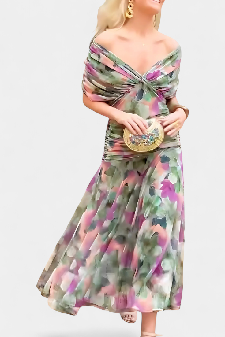 Elodie | Long Floral Dress with V-Neck