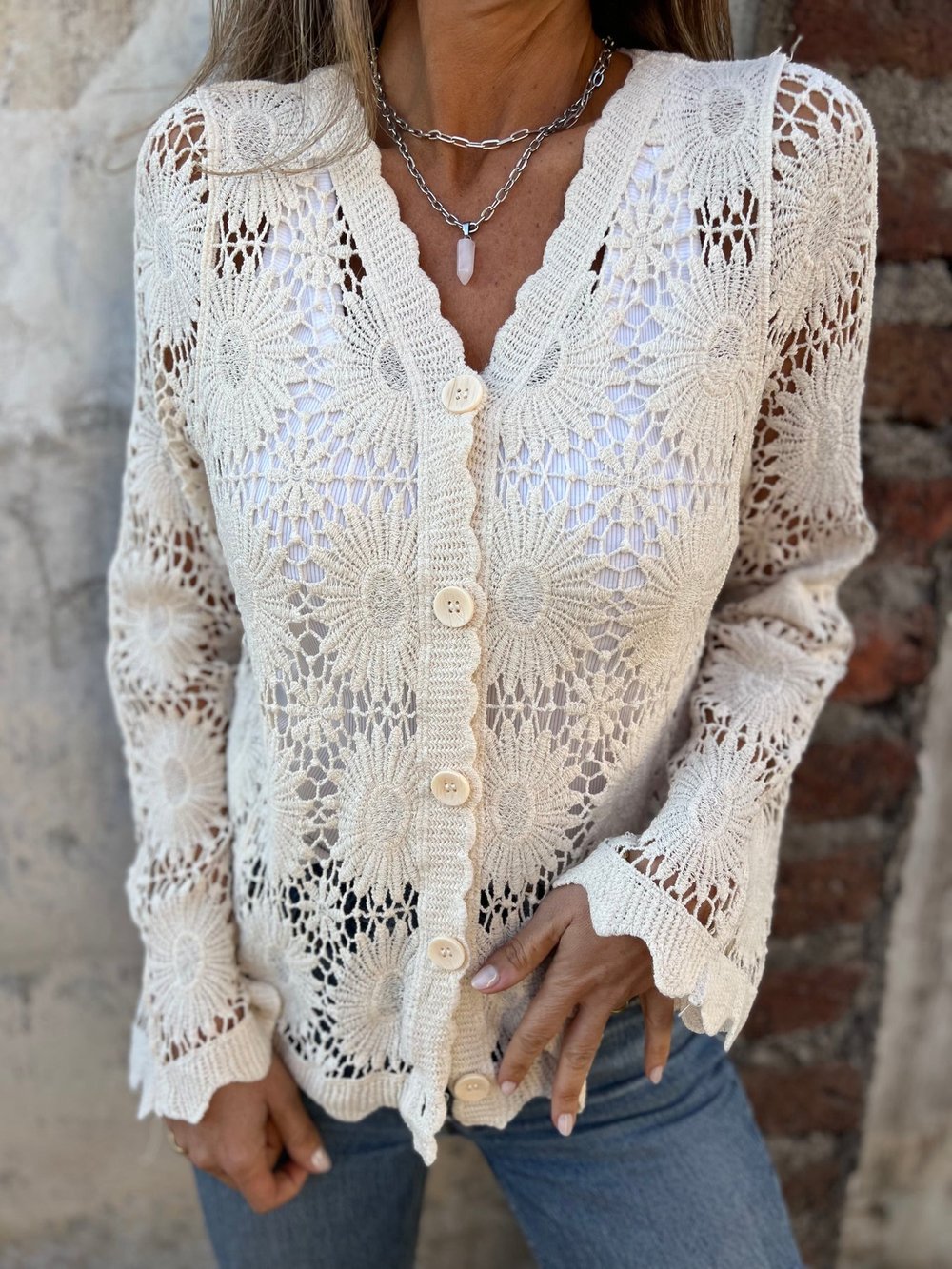 Elora™ | Delicate Crochet Button Cardigan