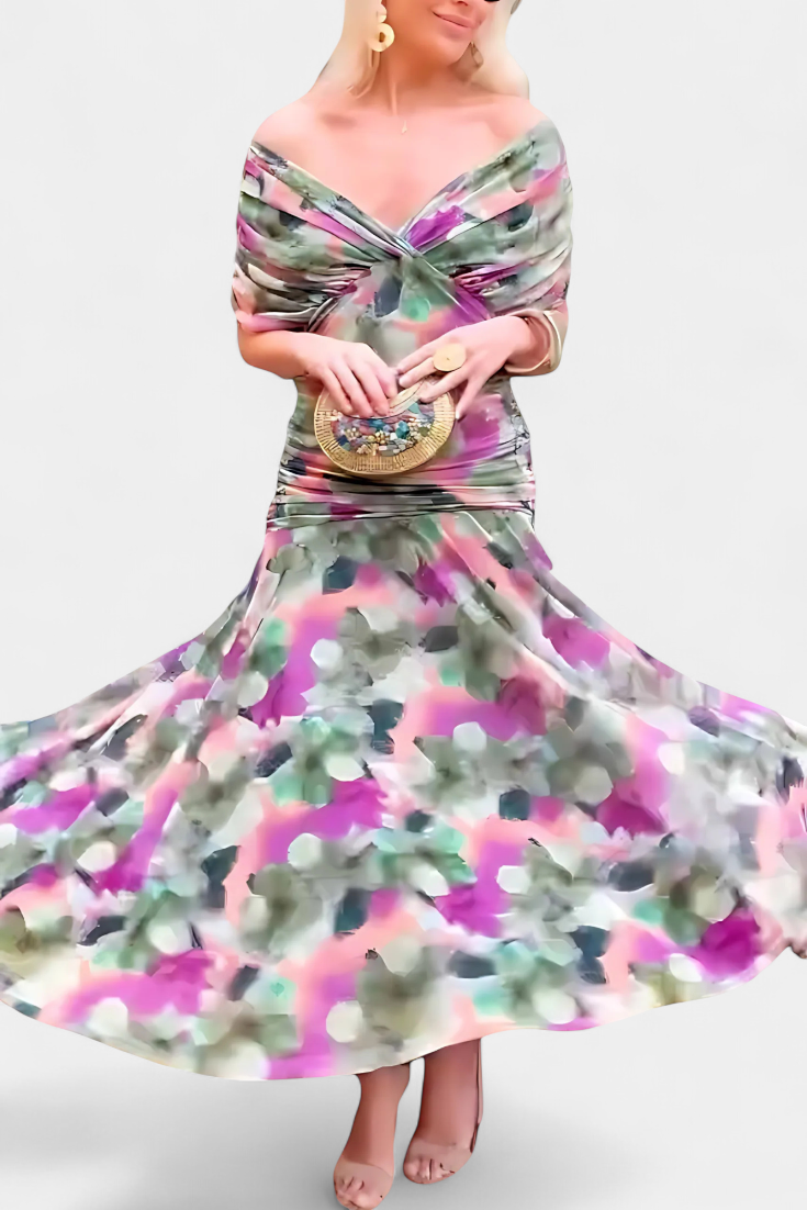 Elodie | Long Floral Dress with V-Neck