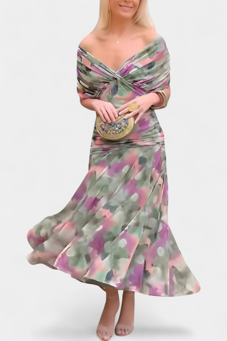 Elodie | Long Floral Dress with V-Neck