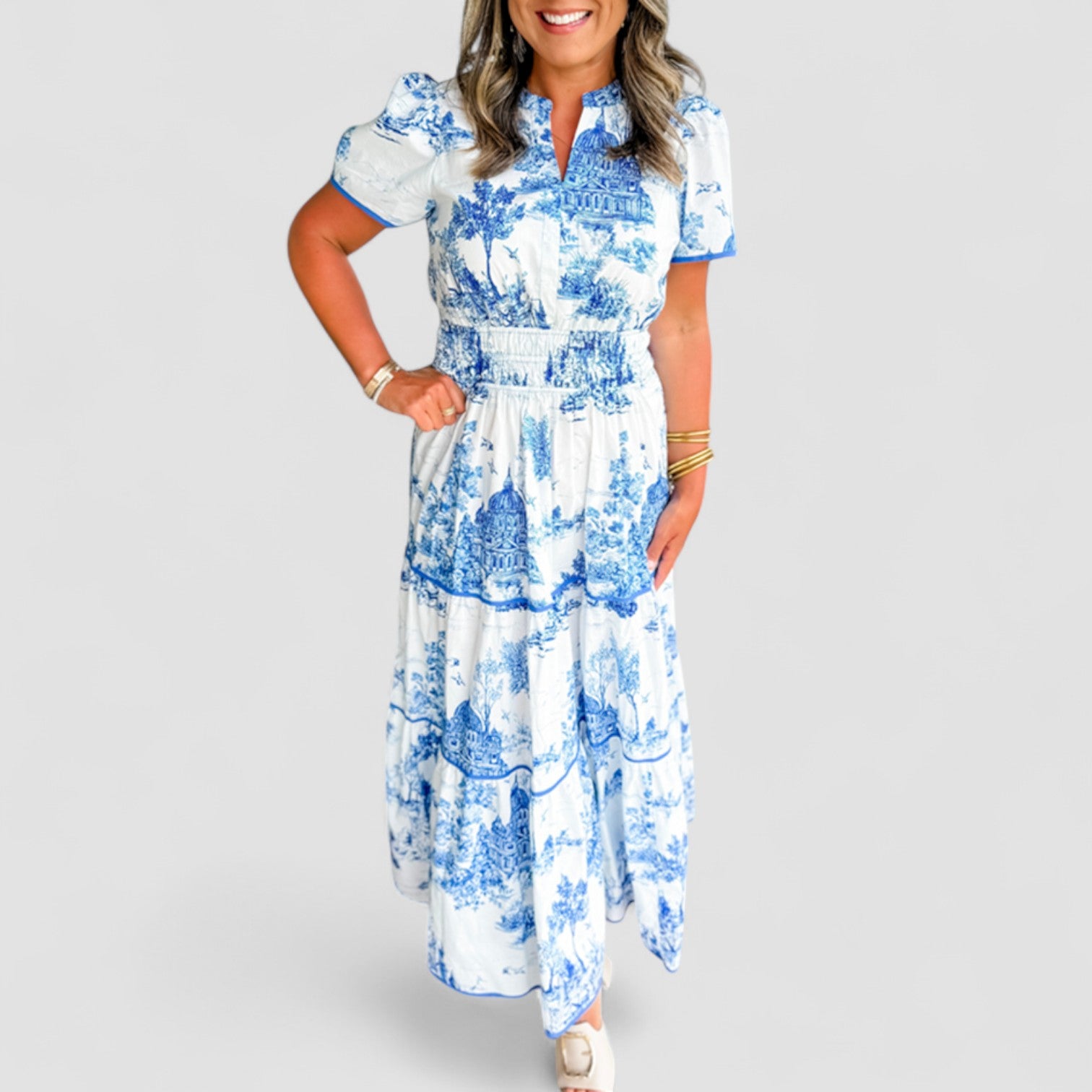 Eliza™ | Classic Scenic-Print Maxi Dress