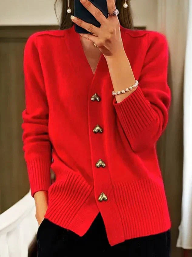 Aurelia™ | Heart-Button V-Neck Cardigan